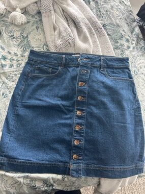 LOFT Dark Blue Button-Front Denim Mini Skirt